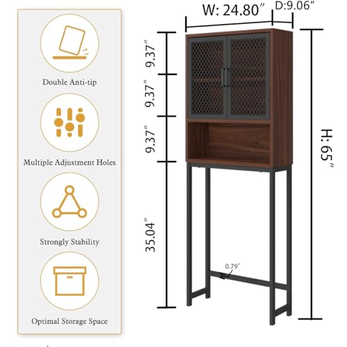Launica Over The Toilet Storage Cabinet, Bathroom Organizer Over Toilet, Wood Metal Industrial Bathrooms Space Saver Shelf, Freestanding Bathrooms Cabinet Above Toilet with Rack, Walnut - color: Walnut