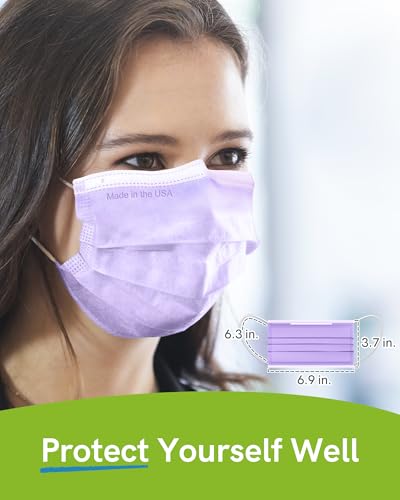 FriCARE Disposable Face Masks, 3-Ply ASTM Level 3 Medical Grade, FSA/HSA Eligible, Breathable & Comfortable for Allergy/Sun Protection, 50 Pack Lavender Mousse - color: Lavender Mousse