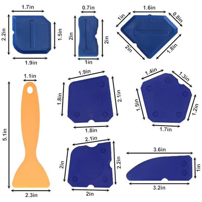 8 Piece Caulk Tool Kit, Silicone Sealant Finishing Tools for Sealing and Grout, Hand Caulk Removal Tool for Kitchen, Bathroom, Window and Tile Projects (Blue)