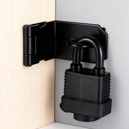 90 Degree Door Lock Latch, 4 Inch Stainless Steel Hasp Latch with Padlock Keys Screws, Heavy Duty Hasp Lock, Waterproof Pad Lock Latches for Mailbox Wooden Gate Shed Cabinet - style: 90 Degree