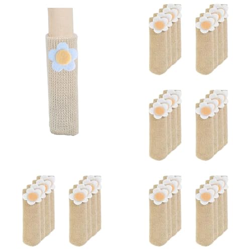 32Pcs Chair Leg Floor Protectors Knitted Furniture Foot Covers Non-Slip Wear-Resistant Noise Reduction Chair Cover Cap Solid Color Set - color: Style 6-flower Beige