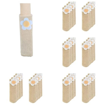 32Pcs Chair Leg Floor Protectors Knitted Furniture Foot Covers Non-Slip Wear-Resistant Noise Reduction Chair Cover Cap Solid Color Set - color: Style 6-flower Beige