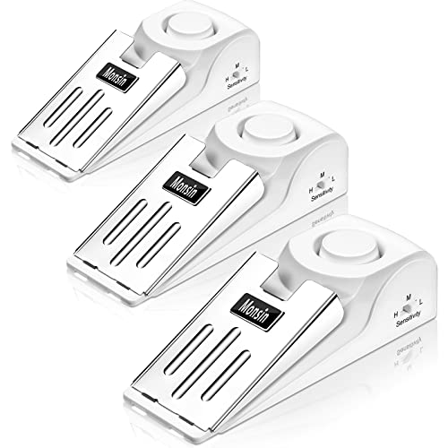 Door Stop Alarm, Door Stopper with 120DB Security Alarm, Floor Wedge Doorstop for Travel Apartment Home House (Pack of 3) - color: White, size: 3 Pack