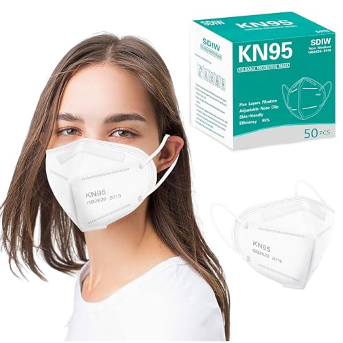 50PCS KN95 Face Masks Breathable Disposable Mask 5 Layer Cup Dust Safety Filter Efficiency≥95% with Elastic Ear Loops and Nose Bridge Clip(White) - color: White-50pcs