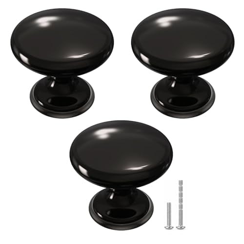 POZEAN Cabinet Knobs Brushed Nickel 3 Pack Cabinet Handles Drawer Knobs Solid Knobs Black with Screws for Dresser Drawer Cabinet Cupboard - Modern Kitchen, Bedroom and Bathroom Hardware,Black - color: Black, size: 3 Pack