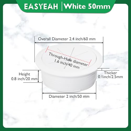EASYEAH 2 Pcs Desk Grommet 2" / 50 mm, Desk Hole Cover for Cables White, Cable Grommet ABS Plastic, Desk Hole Grommet for Home & Office Pc, Detachable Cable Cord Organizer - size: 2" / 50 mm, style: 2pcs White