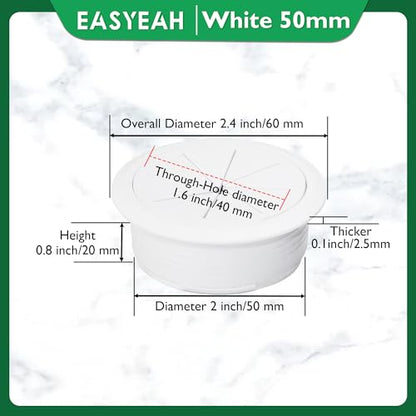 EASYEAH 2 Pcs Desk Grommet 2" / 50 mm, Desk Hole Cover for Cables White, Cable Grommet ABS Plastic, Desk Hole Grommet for Home & Office Pc, Detachable Cable Cord Organizer - size: 2" / 50 mm, style: 2pcs White