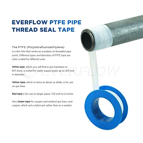 Supply Giant Plumbers PTFE Tape 1/2" W x 520" L 10 Rolls Pipe Thread Tape, High Density Thread Sealant Tape Water Seal Plumbing Tape for Shower Head, Pipes, Gas Lines, Leak Prevention - size: 520", style: Pack of 10