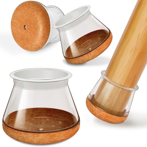 OCONDA 24PCS Chair Leg Floor Protectors Round, Silicone Clear Furniture Cups for Hardwood Floors, Silicone Chair Leg Caps with Wrapped Felt, Anti-Scratch, Reduce Noise, Large Fit: 1.19''-1.57'' - color: Clear, size: Round L