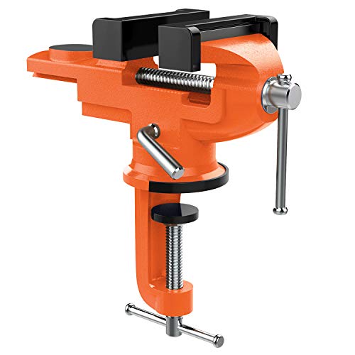 Nuovoware Table Vise 3 Inch, 360° Swivel Base Universal Home Vise Portable Bench Clamp, Clamp-on Vise Bench Clamps Fixed Tool for Woodworking, Metalworking, Cutting Conduit, Drilling, Sawing, Orange - color: Orange