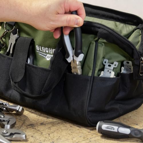 Blackout XP Tool Bag, Multi-pocket Tool Organizer with Adjustable Shoulder Strap, Green and Black