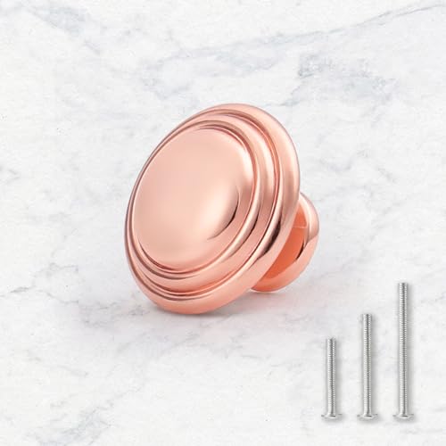 Gobrico 1-3/8" Shiny Copper Bifold Cabinet Knobs Rose Gold Round Style Kitchen Zinc Alloy Door Handles 5 Pack - color: Rose Gold