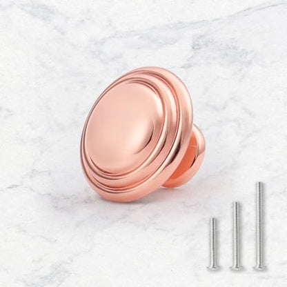 Gobrico 1-3/8" Shiny Copper Bifold Cabinet Knobs Rose Gold Round Style Kitchen Zinc Alloy Door Handles 5 Pack - color: Rose Gold