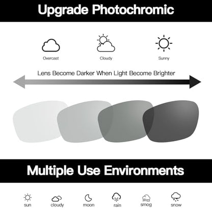 TJUTR Mens Photochromic Sunglasses Day & Night Driving Z87 Sun Glasses Polarized UV400 Protection Safety Glasses - color: A Black Frame/Grey Photochromic Polarized Lens