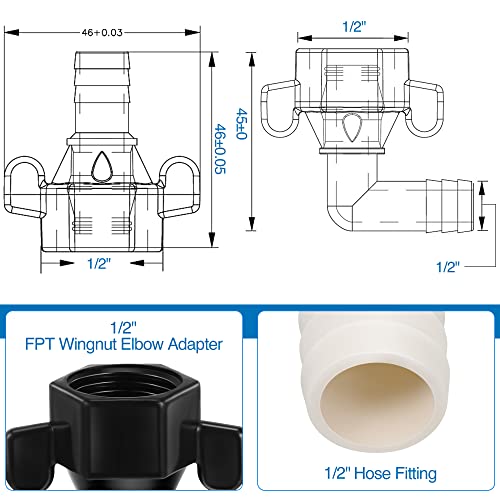 Dreyoo 1/2 Inch x 14 NPT x 1/2 Inch Barb Elbow and Straight Swivel Adapter RV Water Pump Fittings with Thread Seal Tape, 0.5 Inches Female Threaded Pex Fittings for Water Pump Strainer ()