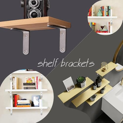 16Pcs L Bracket Corner Brace 2.5 x 2.5 Inch Stainless Steel Corner Brackets, Heavy Duty 90 Degree Joint Right Angle Shelf Brackets for Shelves Wood Furniture with Screws - size: 16PCS-Silver 65*65mm/ 2.5in