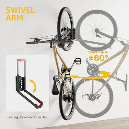 monTEK Swivel Bike Wall Mount, No Heavy Lifting Required Bike Wall Mount, Bike Hangers for Garage, Space-Saving Bike Rack Garage, Easy to Load and Unload, Bike Hanger Can Hold Up to 77 lbs, 4 Pack - style: 4-Pack