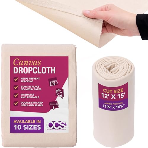 CCS Canvas Drop Cloth for Painting – All Purpose Cotton Duck Cloth Tarp for Curtains, Tablecloths, Backdrops – Washable & Reusable Floor Cover & Dust Sheet for Furniture (12x15 Ft) - size: 12 by 15 Feet