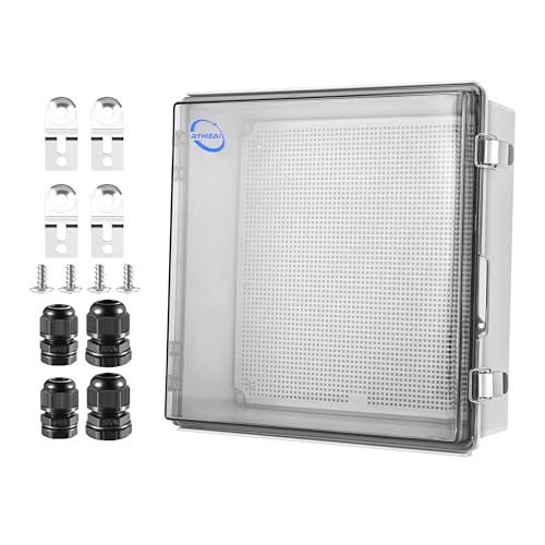 RTHIEAI Waterproof Outdoor IP67 Junction Box (13"x13"x5.1") with Mounting Plate, Hinged Clear Cover and Wall Brackets - Weatherproof ABS Plastic Electrical Enclosure for DIY Projects (330x330x130mm) - color: Clear Cover, size: 13"x13"x5.1"