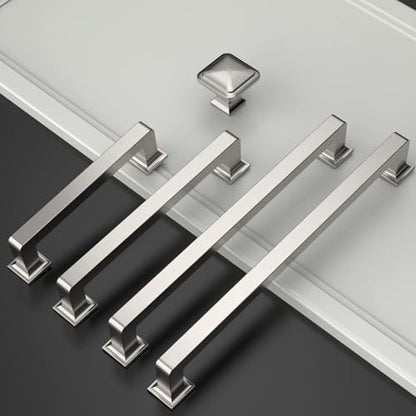 Amerdeco 10 Pack Brushed Satin Nickel Cabinet Pulls 6.3 Inch(160MM) Hole Centers Kitchen Cabinet Handles Cabinet Hardware Kitchen Handles for Cabinets Cupboard Handles Drawer Pulls ZH0019 - color: Brushed Satin Nickel, size: 6.25"/160MM Hole Center