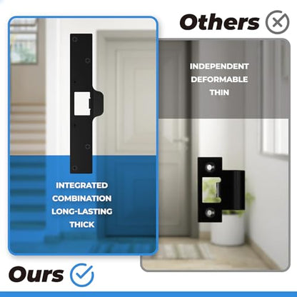 U 9476 Extra Long Door Strike Plate for Repairing Damaged Door Frame, Security Strike Plate for Interior & Exterior Doors, 1-1/4” x 7-7/8” Door Strike Plate Repair Kit Black Heavy Duty Stainless Steel