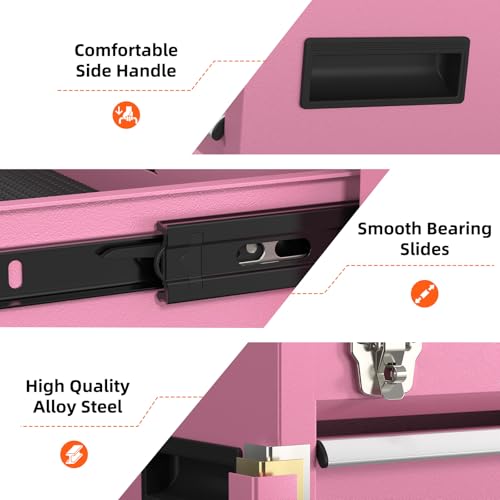 Heavy-Duty Metal Tool Chest with Drawers, Powder-Coated for Garage & Home (Pink) - color: Pink