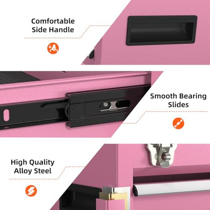 Heavy-Duty Metal Tool Chest with Drawers, Powder-Coated for Garage & Home (Pink) - color: Pink
