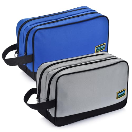 Small Tool Bag Pouch - Dual Compartments,12 Inch Zipper Tool Pouch, Utility Multipurpose Storage Organizer Tools Bag with Carrying Handle for Electrician Mechanic, Gift for Men (Grey & Blue) - color: Grey & Blue