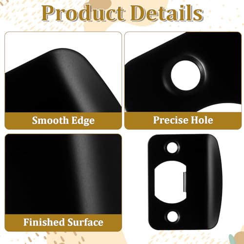 Black Door Strike Plate, Strike Plate with a Snap-Fit Box, 4 Screws and 3 Wooden Sticks, Door Latch Plates, for Doors Frame Repair Kit