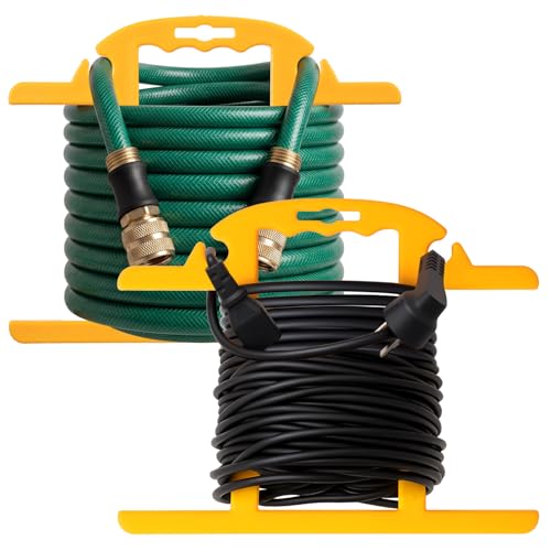 Ripeng 2 Pcs Heavy Duty Extension Cord and Hose Reel with Carrying Handle, Durable ABS H-shape Design Fits 100ft Cord Cable or Water Hose, 50ft Soaker Tube Management (Yellow) - color: Yellow
