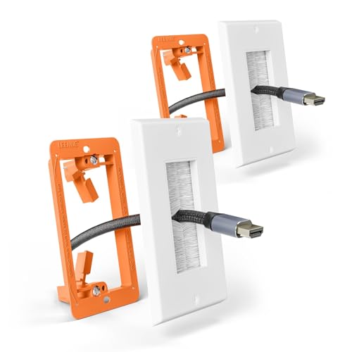 Brush Wall Plate with Mounting Bracket, Cable Pass Through Decorator Cover for Low Voltage Wires, Single Gang Cord Hider for TV Home Theater System, White, 2 Pack - color: White and Orange
