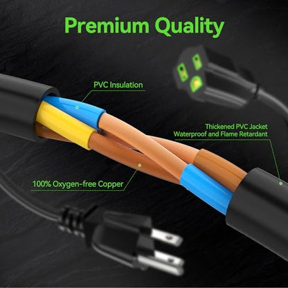 Power Extension Cord 0.5FT/6Inch, Short 3 Prong Electric Extension Cable Outlet Saver, Single Outlet, Outdoor and Indoor, Heavy Duty, Waterproof, Flexible, 16 AWG, SJTW, 13A 125V Extender Wire(Black) - size: 0.5 FT