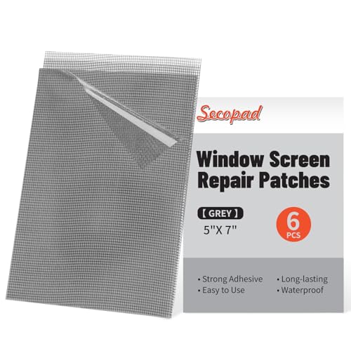 Secopad 5" x 7" Grey/Black Screen Repair Kit, 6 PCS Window Screen Patch Repair Tape for Mesh Window Door, Strong Adhesive Fiberglass Mesh Patch Tape - color: Gray
