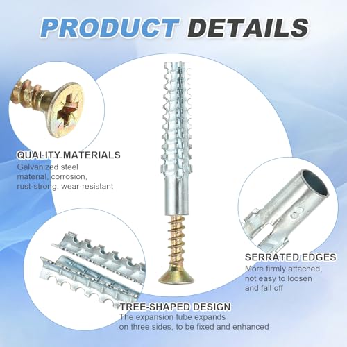 PATIKIL 30 Pcs Drywall Hollow Wall Anchors with Screws 0.24 x 2.36, Steel Dry Wall Anchors Kit for Wooden Concrete Plaster Hinge Hole Repair, Silver (8 x 60mm) - size: 8 x 60mm