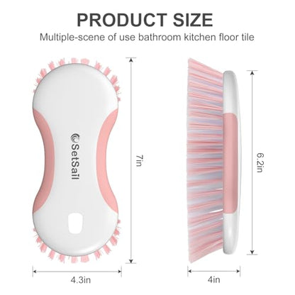 SetSail Multi-Purpose Scrub Brush of 2 Pack, Stiff Bristles Cleaning Brush with Non-Slip Grip Heavy Duty Scrub Brushes for Cleaning Bathroom Kitchen Tile Bathtub Sink, Pink - color: Pink