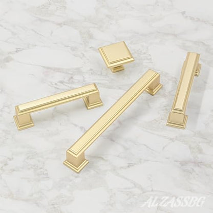 Alzassbg 10 Pack Brushed Gold Cabinet Pulls, 5 Inch(128mm) Hole Center Cabinet Handles Kitchen Pulls for Cabinets and Drawer AL3071MGP - color: Brushed Gold, size: 5" Hole Center