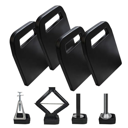 ROBLOCK 4-Pack Rubber RV Jack Pads for Camper Trailer with Handle, Weather-Resistant RV Stabilizer Jack Pads Stop Sinking & Slipping on Uneven Ground Gravel Asphalt Dirt Grass 8.8 * 6.4 - size: Rubber 8.8"*6.4"