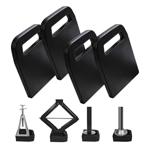 ROBLOCK 4-Pack Rubber RV Jack Pads for Camper Trailer with Handle, Weather-Resistant RV Stabilizer Jack Pads Stop Sinking & Slipping on Uneven Ground Gravel Asphalt Dirt Grass 8.8 * 6.4 - size: Rubber 8.8"*6.4"