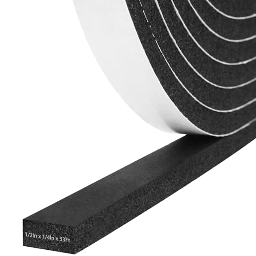 Storystore Weather Stripping Door Seal Strip, 1/2In x 1/4In x 33FT Self Adhesive Foam Tape for Door Window Insulation Soundproofing Weatherstrip, High Density Foam Seal for Doors Windows Furniture - size: 1/2In x 1/4In x 33Ft