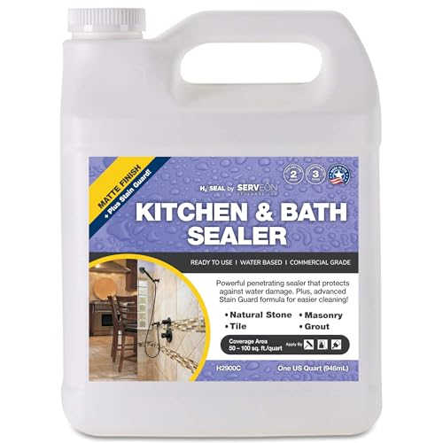 Serveon Sealants Kitchen & Bathroom Sealer Plus Stain Guard (Matte Finish - 1 Quart, 32 Ounce) Commercial Grade Tile Grout Waterproof Sealant - Granite Countertop Natural Stone Shower Floors H2900C