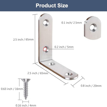 16Pcs L Bracket Corner Brace 2.5 x 2.5 Inch Stainless Steel Corner Brackets, Heavy Duty 90 Degree Joint Right Angle Shelf Brackets for Shelves Wood Furniture with Screws - size: 16PCS-Silver 65*65mm/ 2.5in