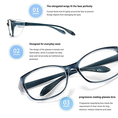 Dollger Safety Glasses with Readers 1.5 2.0 1.0 Progressive Multifocus Anti Fog and Blue Light Blocking Reading Glasses - color: Blue, size: 2.5x