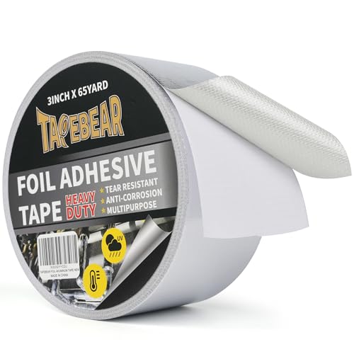 TAPEBEAR Heat Shield Tape Aluminized Fiberglass Cool Tape 3inch x 65Yards, Self-Adhesive Reflective Thermal Barrier Tape Heat Resistant for Air Dryer Vent, HVAC, Heating Unit, Auto, Pipe, 196Ft - size: 3inch x 65yard