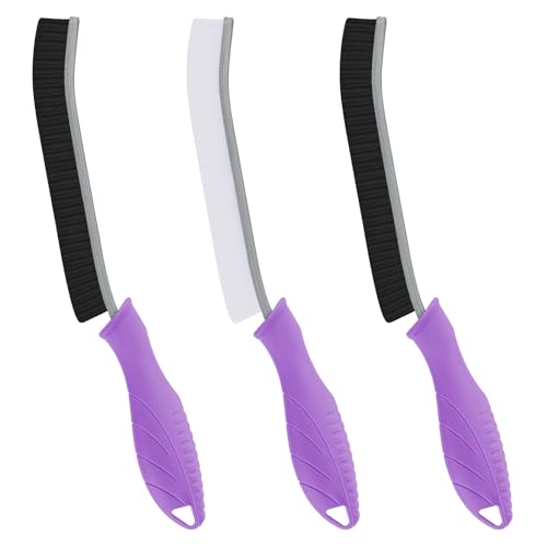 FOOGWEE Hard Bristle Crevice Cleaning Brush - Cleaning Supplies - Grout Cleaning Brushes for Household Use - Crevice Cleaning Tool for Bathroom, Home and Kitchen (3, Purple) - color: Purple