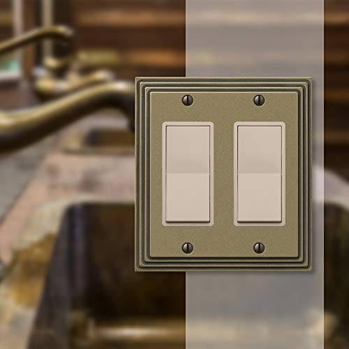 AMERELLE 84RRRB Steps Double Rocker Cast Metal Wallplate in Rustic Brass - color: Rustic Brass, size: 2 Rocker