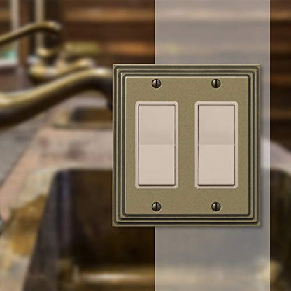 AMERELLE 84RRRB Steps Double Rocker Cast Metal Wallplate in Rustic Brass - color: Rustic Brass, size: 2 Rocker