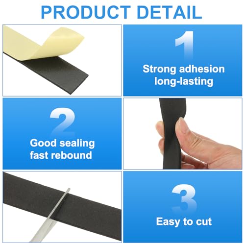 PATIKIL 3/8 Inch x 33 ft Weather Stripping Door Seal Strip, 1mm Thick EVA Self Adhesive Foam Seal Tape for Door Window Insulation, Black - size: 3/8 Inch x 33 Ft