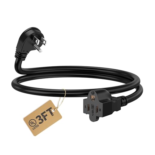 LUCKY TL Indoor Outdoor Extension Cord, 16/3 Gauge Black Short Extension Cord 3ft, Waterproof Flexible Case, Made in Pure Copper, 13A 1625W 16AWG SJTW, 3 Prong Heavy Duty Wire, UL - color: Black, size: 3FT
