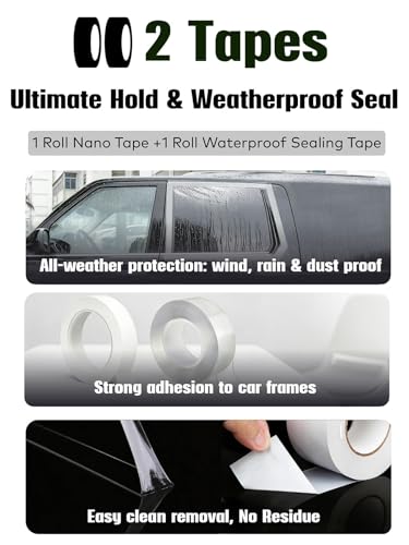 Temporary Car Window Cover for Broken Glass, 78.7x39.4 in Waterproof Plastic Film & Fix Tools for Broken Car Window Emergency Repairs, Auto Glass Temporary Replacement Kit with Double-Sided Tape