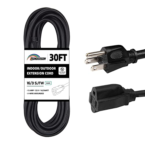 30FT Outdoor Extension Cord-16/3 SJTW Durable Black Extension Cord for Christmas Lights with 3 Prong Grounded Plug for Safety,Great for Outside Christmas Decorations - color: Black, size: 30FT